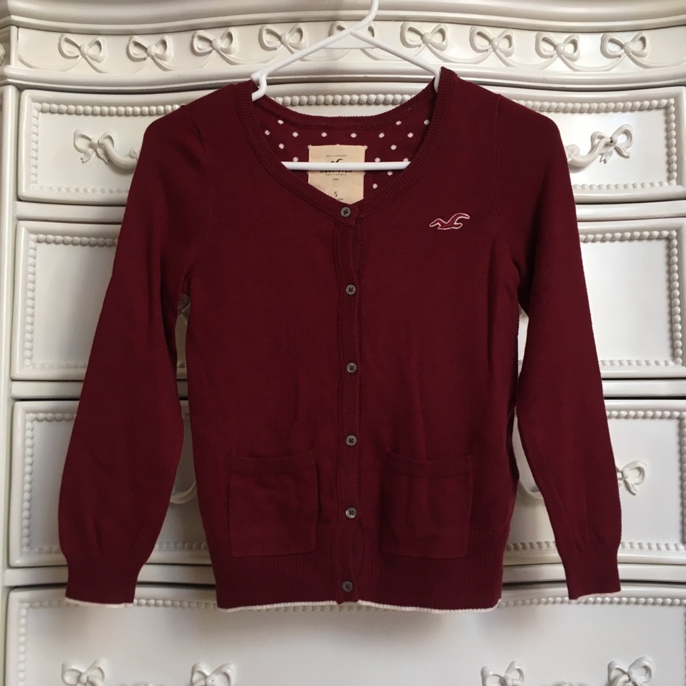 HOLLISTER Burgundy pocket cardigan sweater small